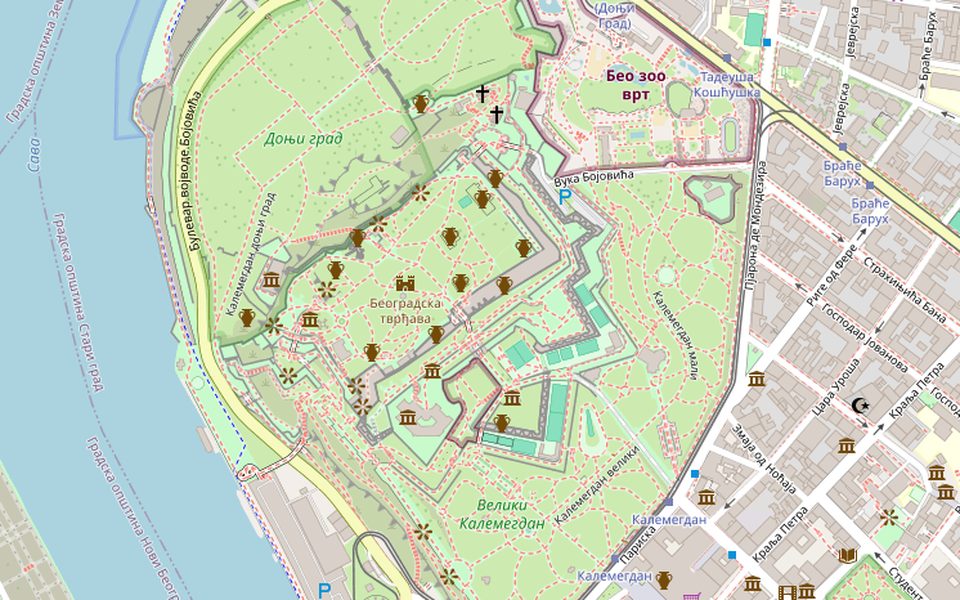 Mapa Kalemegdana gde se Sava uliva u Dunav